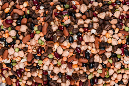 mixed grain and seeds representing healthy eating backgroundの写真素材