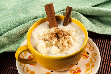 cup of canjica, typical food consumed in the Brazilian Festa Juninas (June Party)の写真素材