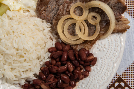 typical brazilian food plate seen from aboveの写真素材