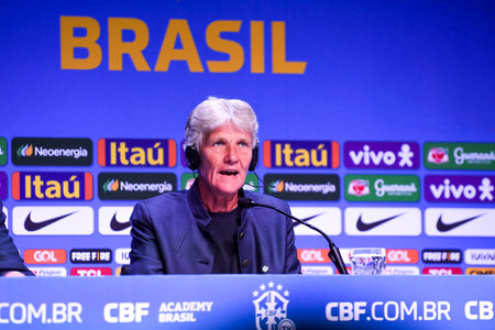Rio, Brazil - June 27, 2023: Coach Pia Sundhag during the Call for the 2023 Women's World Cup FIFA, held at the CBF Headquartersのeditorial素材
