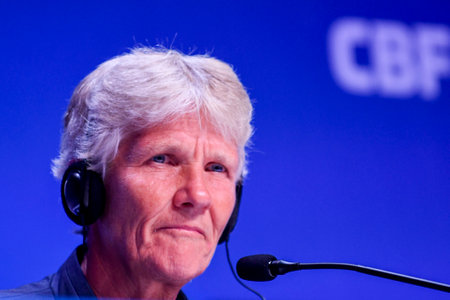 Rio, Brazil - June 27, 2023: Coach Pia Sundhag during the Call for the 2023 Women's World Cup FIFA, held at the CBF Headquartersのeditorial素材
