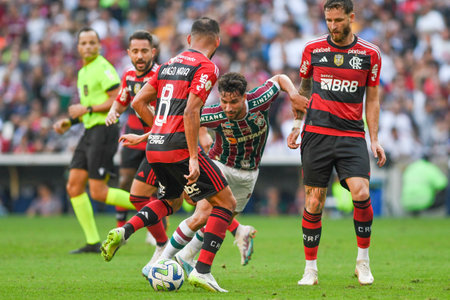 Rio, Brazil - July 16, 2023, match between Fluminense vs Flamengo by Brazil Cup of 15th round, in Maracana Stadiumのeditorial素材