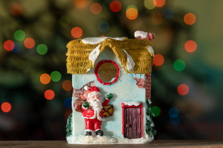 Christmas ornaments on abstract bluered background with copy spaceの写真素材