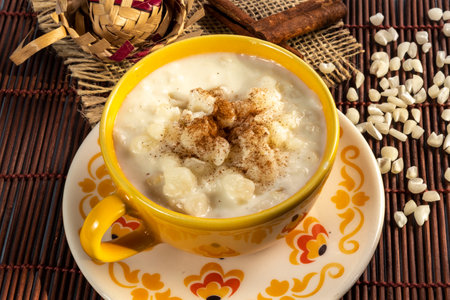 Typical Brazilian sweet dessert, Canjica. White corn porridge with cinnamon and coconut. Consumed in June festivities (Festa Junina)の写真素材