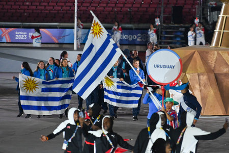 Santiago, Chile - October 20, 2023, Opening ceremony of the 2023 Pan American Games taking place this Friday night (20), at the Julio MartÃ­nez Pradanos National Stadium in Santiago de Chile.のeditorial素材