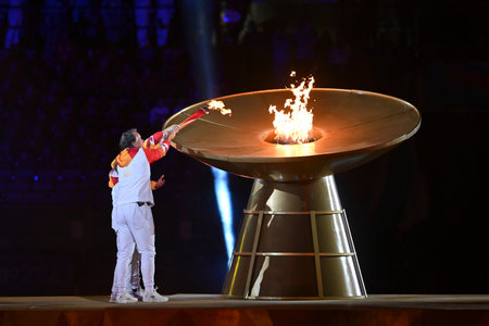 Santiago, Chile - October 20, 2023, Opening ceremony of the 2023 Pan American Games taking place this Friday night (20), at the Julio MartÃ­nez Pradanos National Stadium in Santiago de Chile.のeditorial素材
