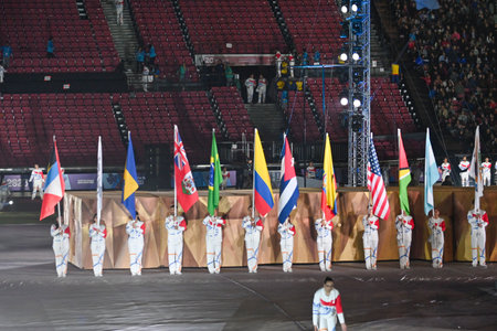 Santiago, Chile - October 20, 2023, Opening ceremony of the 2023 Pan American Games taking place this Friday night (20), at the Julio MartÃ­nez Pradanos National Stadium in Santiago de Chile.のeditorial素材