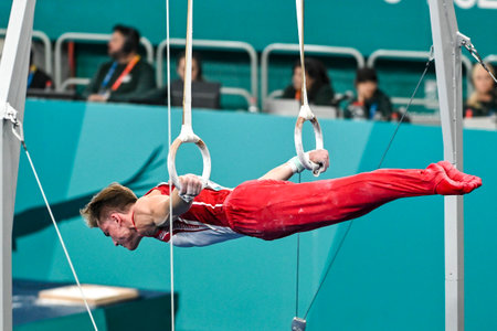 Rio, Brazil - October 23, 2023, Men's Artistic Gymnastics at the 2023 Pan American Games that took place at the collective sports center. Dolci Felix (CAN) gold medalのeditorial素材