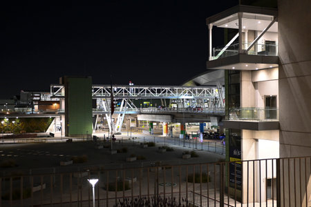 Santiago, Chile - October 18, 2023, Arturo Merino BenÃ­tez International Airport, also known as Pudahuel Airport, partial view of the external facade at nightのeditorial素材