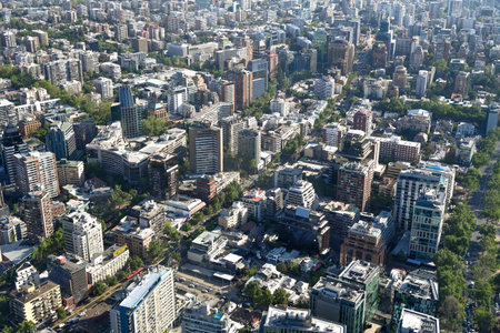 Santiago, Chile, October 22, 2023, city view showing the architecture of the buildings and housesの写真素材