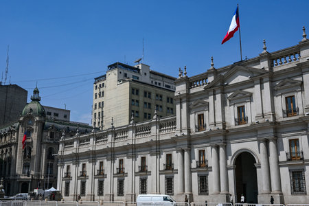 landscape of the historic center of the city of Santiago de Chile with streets and buildingsの写真素材