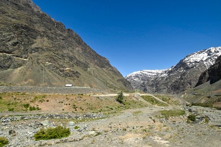 Andes mountain in summer with little snow, on the way to Portilloの写真素材
