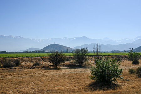 Landscape road of the interior of Chile on the way to Portilloの写真素材