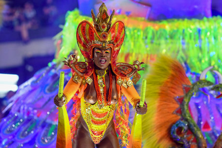 Rio, Brazil - february 12, 2024: Parades of the samba schools Unidos do Viradouro of the special group, during the carnival in the city of Rio de Janeiro in Sapucai streetのeditorial素材