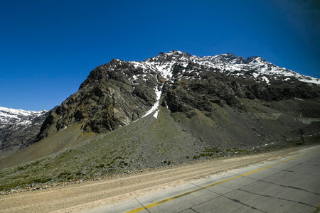 Andes mountain in summer with little snow, on the way to Portilloの写真素材