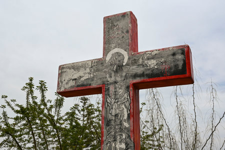 Santiago, Chile, October 22, 2023, San Cristobal Sanctuary on the mountain of the same name in the city's metropolitan regionのeditorial素材
