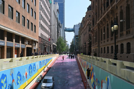 Santiago, Chile, October 24, 2023, landscape of the historic center of the city of Santiago de Chile with streets and buildingsのeditorial素材