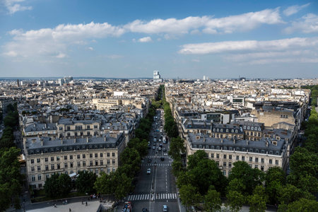 Paris, France, June 06 2024 - view of the city during the day and blue sky with its typical architectureのeditorial素材