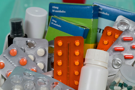 medicine box with forgotten products inside the houseの写真素材