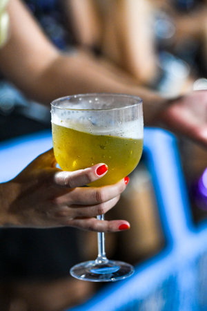 Rio de Janeiro, Brazil - February 13, 2026: A performer from Unidos de Padre Miguel samba school parades at the Sambadrome Marques de Sapucai during the Serie Ouro of Rio Carnival 2026のeditorial素材