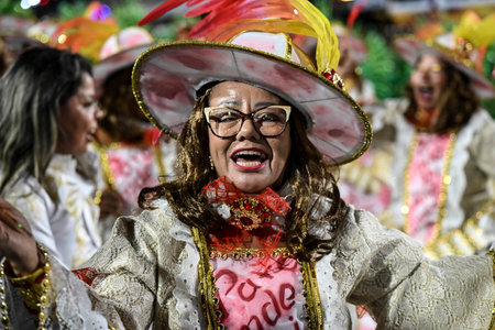 Rio de Janeiro, Brazil - February 13, 2026: A performer from Unidos de Padre Miguel samba school...