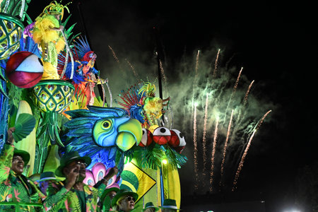 Rio de Janeiro, Brazil - February 13, 2026: A performer from Unidos de Padre Miguel samba school...