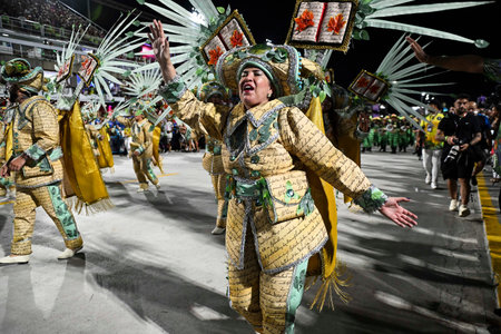 Rio de Janeiro, Brazil - February 14, 2026: A performer from Botafogo Samba Clube - samba school...