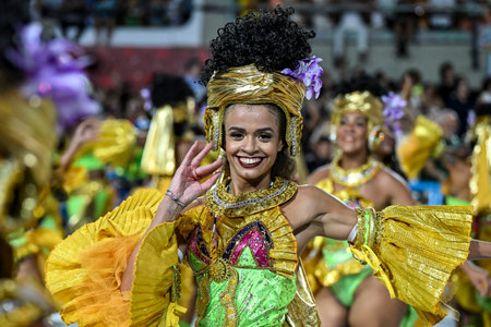 Rio de Janeiro, RJ-Brazil - February 16th 2026, A female performer participates in a carnival...