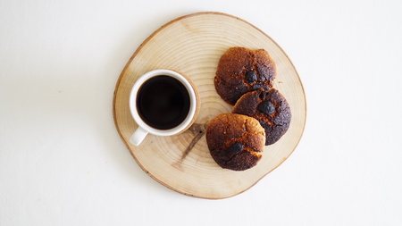 healthy cookies and coffee with white backgroundの写真素材