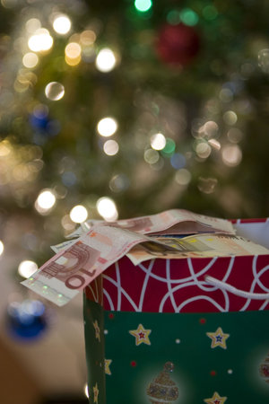Christmas bag with moneyの写真素材