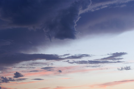 Cloudscape, Colored Clouds at Sunset near the Ocean, Backgroundの写真素材