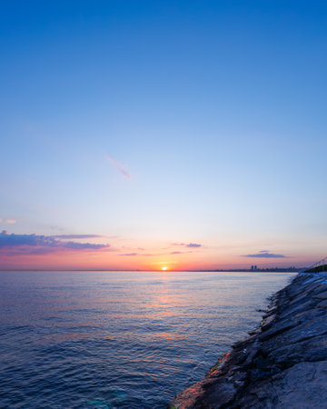 Sunset over the sea. Beautiful natural landscape of the sea.の写真素材