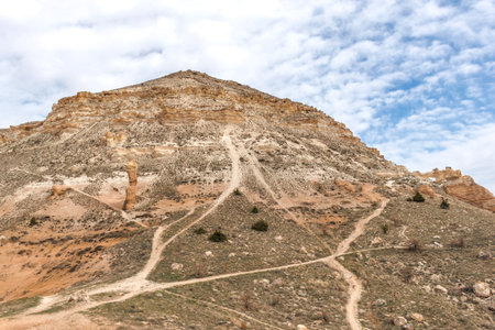 Mountain landscape with blue sky and white cloudsの写真素材