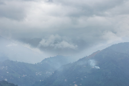 Clouds and fog over the mountains in the countryside of Rize, Turkey.の写真素材
