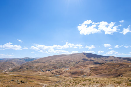 Mountains landscape with blue sky and clouds, East Anatolia, Erzurumの写真素材