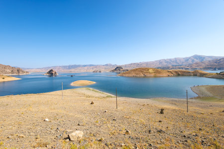 Lake view in ElazÄ±Ä with arid landの写真素材