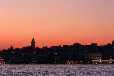 Sunset view of Galata Tower in Istanbul, Turkeyの写真素材