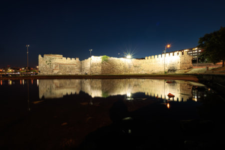 Night view of the city walls of Istanbulの写真素材
