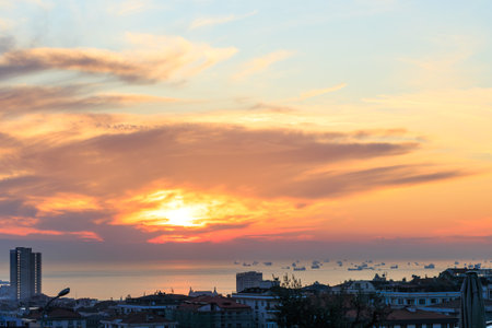 Sunset over the Marmara sea at the city of Ä°stanbul, Turkey