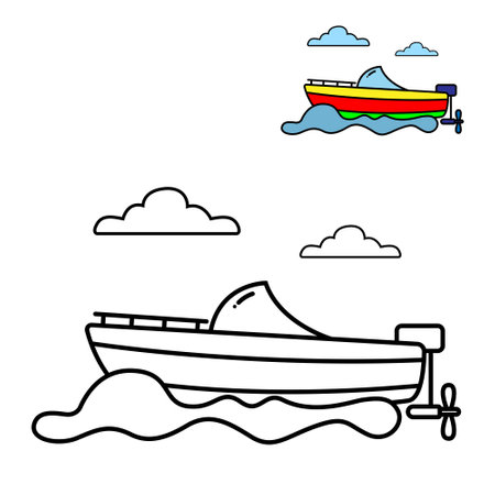 Coloring sheet of speed boat. Suitable for children's learningのイラスト素材