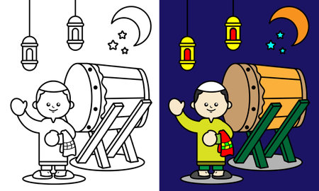 Ramadan Coloring Sheet. Suitable for Children's Product in Ramadan Eventのイラスト素材