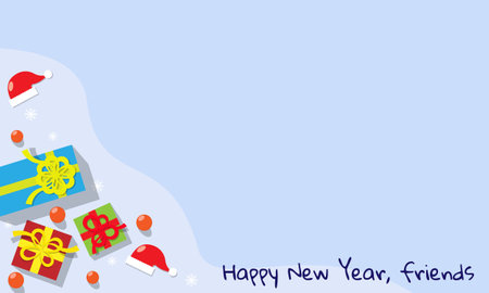 Happy new year background with all the attributes and copy space area. Suitable for new year's eventsのイラスト素材