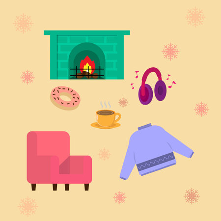 Set of hygge attributes. Suitable for news illustrationのイラスト素材