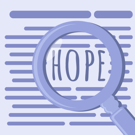 The word hope is seen with a magnifying glass. Suitable for news illustrationsのイラスト素材