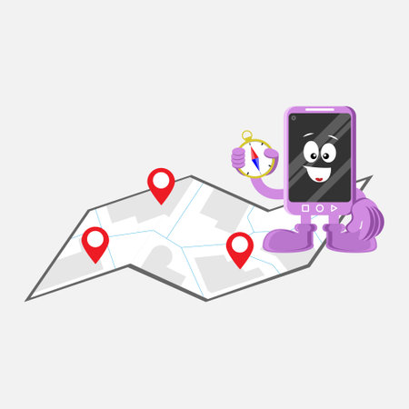 Searching location with smartphone. Suitable for illustration, news, etcのイラスト素材