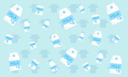 The background of the milk container which is placed at random. Suitable for children's productsのイラスト素材