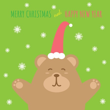 Merry Christmas and Happy New Year greeting card. Happy bear. Suitable for background, poster, etcのイラスト素材