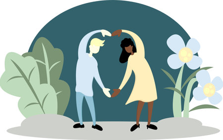 A true love couple of different races. Suitable for news about equality, togetherness, loyalty, true love, romance, etc.のイラスト素材
