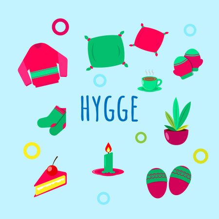 Set of hygge attributes. Suitable for news illustration, decoration, etcのイラスト素材