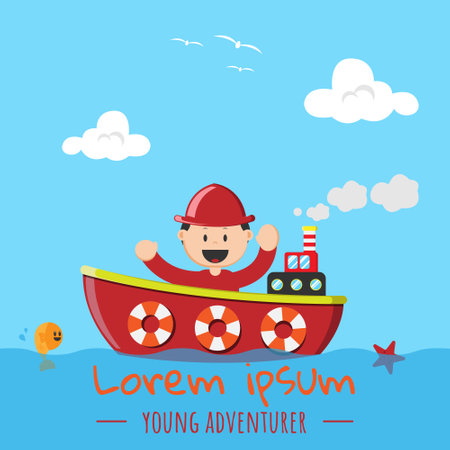 A Boy On The Ship. Suitable For Kids Book Coverのイラスト素材